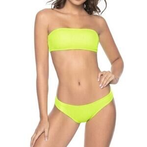 PQ Swim PilyQ Womens Pineapple Yellow Bandeau Bikini Set Halter Straps Medium M